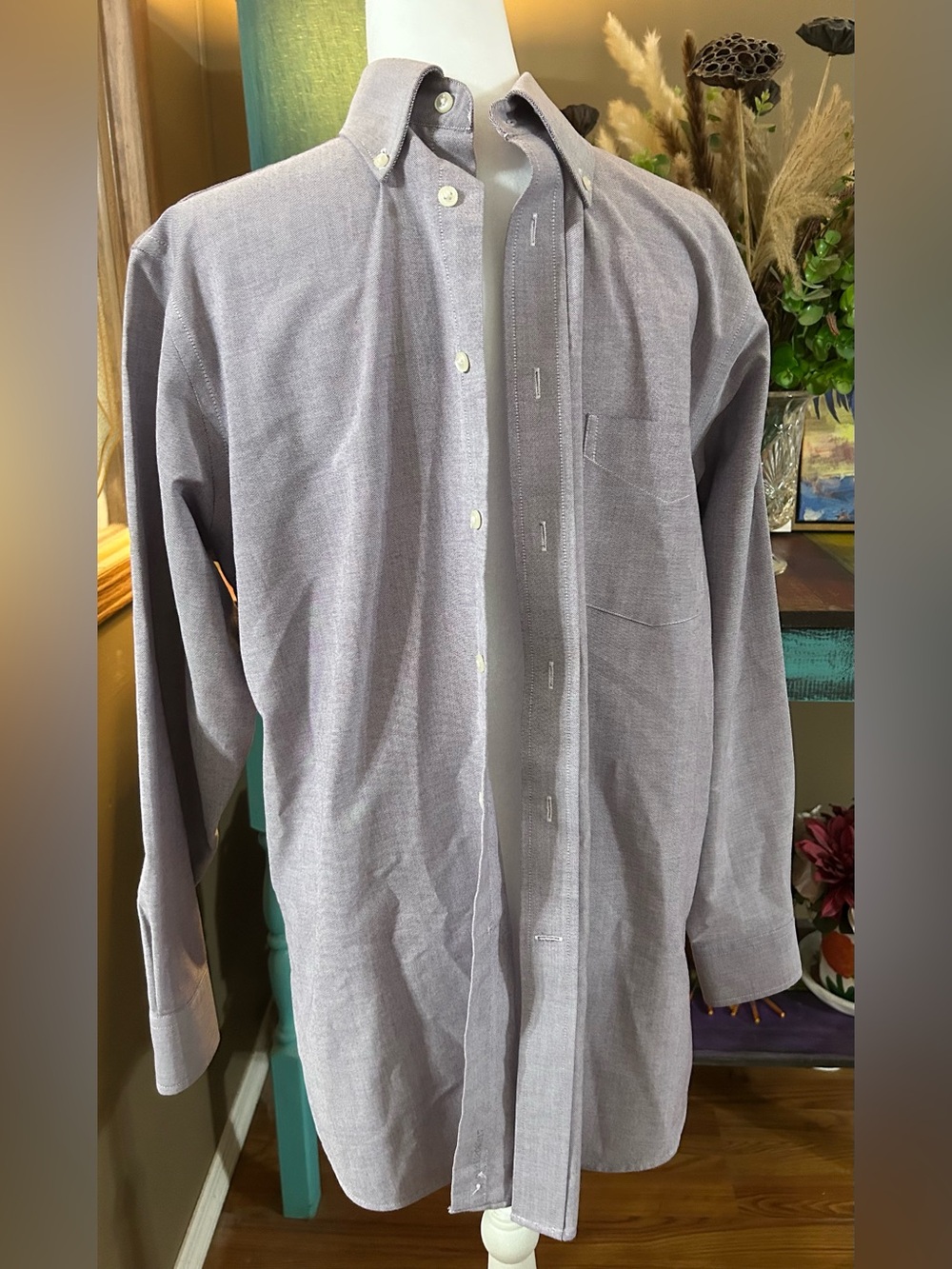 Stafford Men's Button-Down Dress Shirt in Gray Oxford classic fit 15 32/33